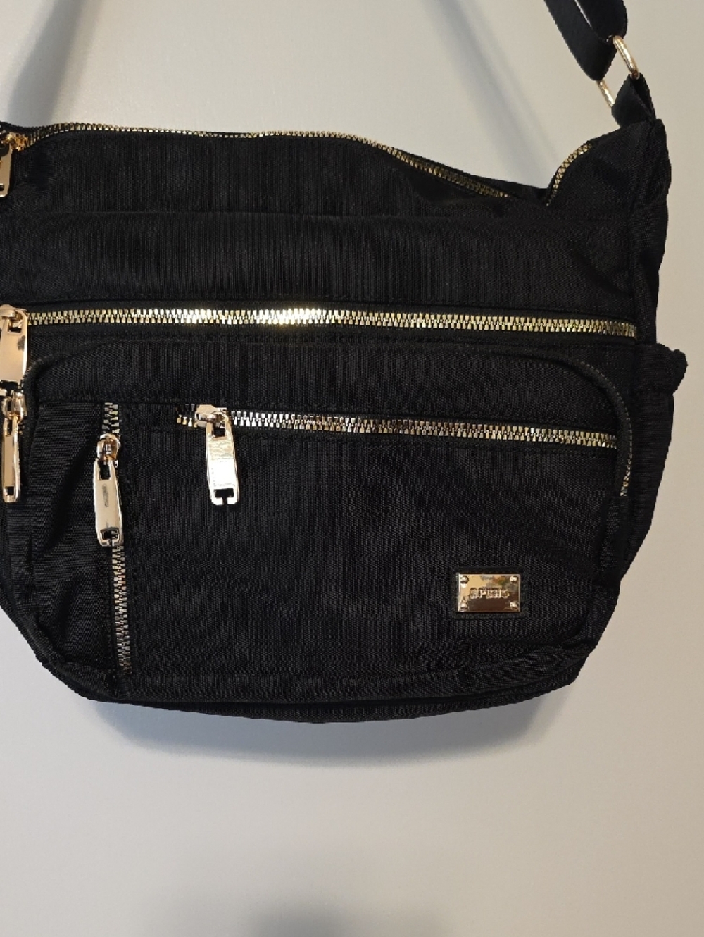 Black Crossbody Shoulder Bag with Gold Hardware - Women - Picture 3 of 11